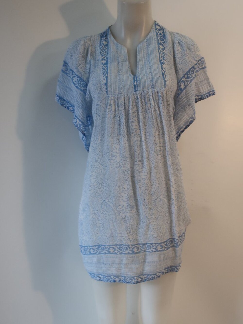 Womens Bell Blue White (Item-227) V-Neck Tunic Dress XS